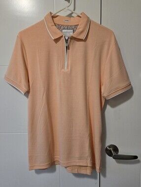 Reiss Peach Short-Sleeve Zip Polo with White Trim
